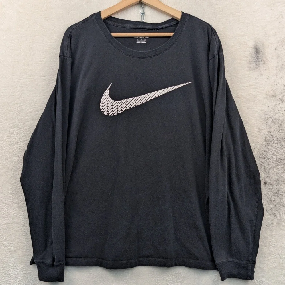 Nike Shirt Men's 3XL Black Faded Swoosh Long Sleeve Athletic Sporty Streetwear
